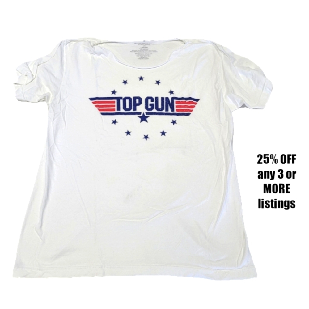 Top Gun Size Large Movie Graphic Print Tee Shirt Crewneck Distressed Vintage